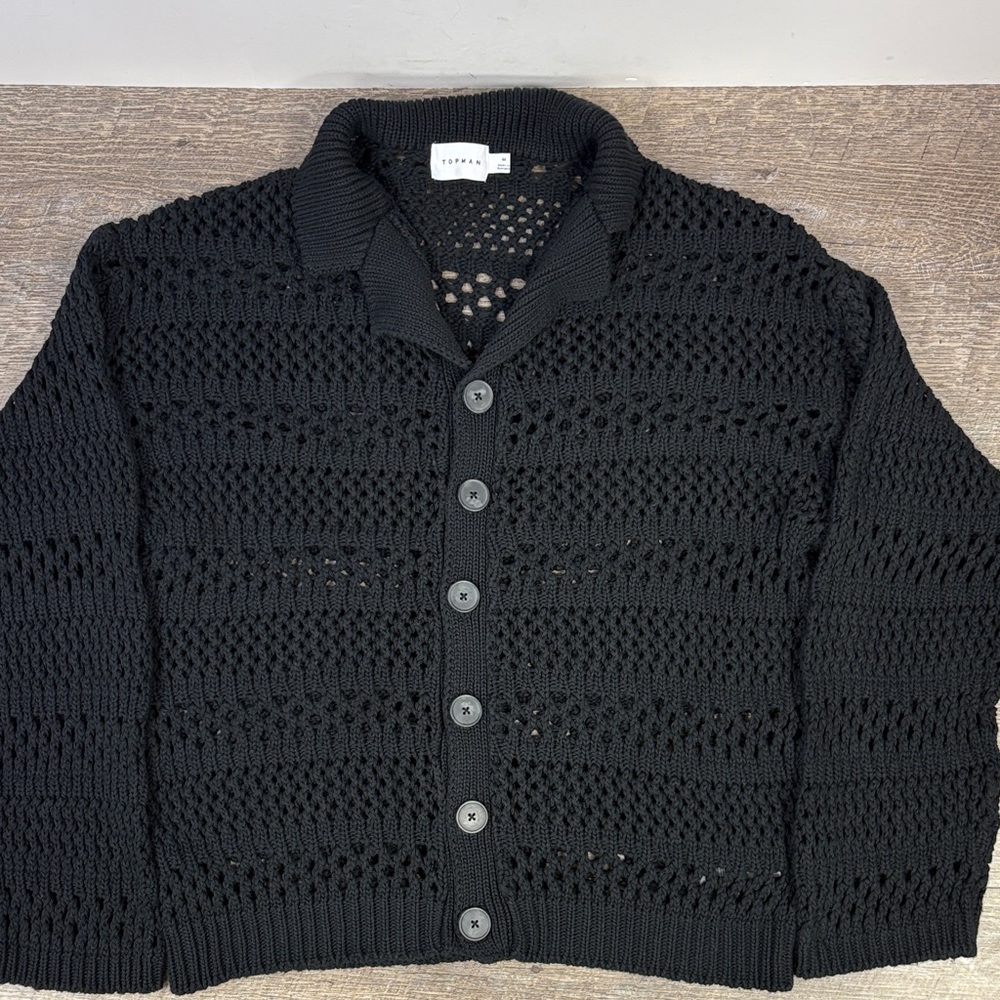 🖤 Topman Black Open-Knit Button-Front Cardigan | Size M